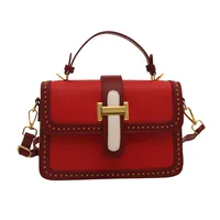 Women's Small Pu Leather Color Block Streetwear Square Magnetic Buckle Shoulder Bag Handbag Crossbody Bag sku image 1