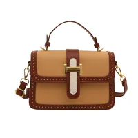 Women's Small Pu Leather Color Block Streetwear Square Magnetic Buckle Shoulder Bag Handbag Crossbody Bag sku image 5