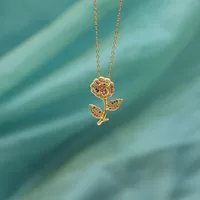 Copper 18K Gold Plated Inlay Sunflower Zircon Pendant Necklace main image 3