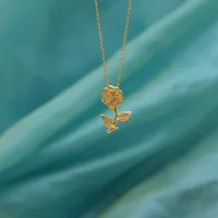 Copper 18K Gold Plated Inlay Sunflower Zircon Pendant Necklace main image 6