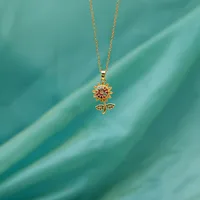 Copper 18K Gold Plated Inlay Sunflower Zircon Pendant Necklace main image 4