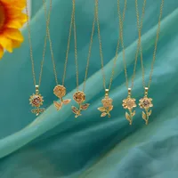 Copper 18K Gold Plated Inlay Sunflower Zircon Pendant Necklace main image 7