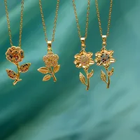 Copper 18K Gold Plated Inlay Sunflower Zircon Pendant Necklace main image 5
