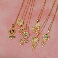 Copper 18K Gold Plated Inlay Sunflower Zircon Pendant Necklace main image 8