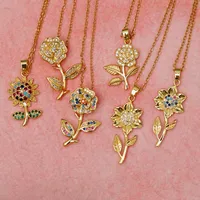 Copper 18K Gold Plated Inlay Sunflower Zircon Pendant Necklace main image 1