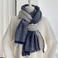 Unisex Retro Color Block Cotton Tassel Scarf sku image 5
