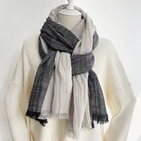 Unisex Retro Color Block Cotton Tassel Scarf sku image 10