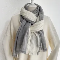 Unisex Retro Color Block Cotton Tassel Scarf sku image 1