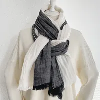 Unisex Retro Color Block Cotton Tassel Scarf sku image 7