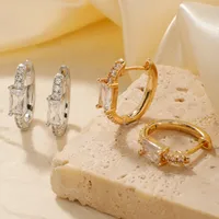 1 Pair Glam Simple Style Shiny Geometric Inlay Copper Zircon K Gold Plated Earrings main image 3