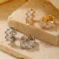 1 Pair Glam Simple Style Shiny Geometric Inlay Copper Zircon K Gold Plated Earrings main image 4