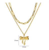 Wholesale Jewelry Elegant Streetwear Bow Knot 304 Stainless Steel Plating Double Layer Necklaces main image 2