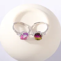 White Gold Plated 925 Sterling Silver Zircon Geometric Open Rings main image 5