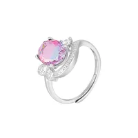 White Gold Plated 925 Sterling Silver Zircon Geometric Open Rings sku image 1