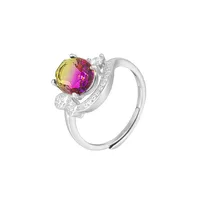 White Gold Plated 925 Sterling Silver Zircon Geometric Open Rings sku image 7