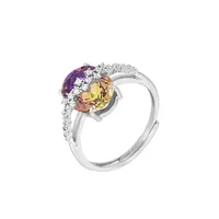 White Gold Plated 925 Sterling Silver Zircon Geometric Open Rings sku image 6
