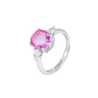 White Gold Plated 925 Sterling Silver Zircon Geometric Open Rings sku image 2