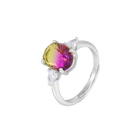 White Gold Plated 925 Sterling Silver Zircon Geometric Open Rings sku image 3