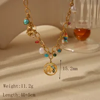 Wholesale Jewelry Basic Bohemian Elephant Flower Boots 304 Stainless Steel Artificial Pearls Natural Stone 18K Gold Plated Epoxy Pendant Necklace main image 2