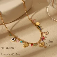 Wholesale Jewelry Basic Bohemian Elephant Flower Boots 304 Stainless Steel Artificial Pearls Natural Stone 18K Gold Plated Epoxy Pendant Necklace sku image 2