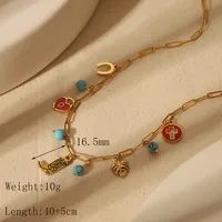 Wholesale Jewelry Basic Bohemian Elephant Flower Boots 304 Stainless Steel Artificial Pearls Natural Stone 18K Gold Plated Epoxy Pendant Necklace sku image 1