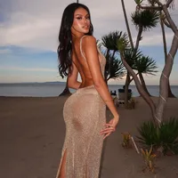 Women's Bodycon Dress Vacation Sexy Boat Neck Backless Sleeveless Glittery Solid Color Maxi Long Dress Holiday Party main image 3