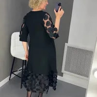 Women's Regular Dress Elegant Round Neck 3/4 Length Sleeve Circle Solid Color Midi Dress Casual Daily main image 3