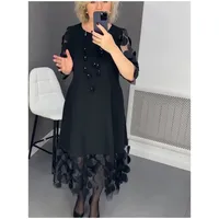 Women's Regular Dress Elegant Round Neck 3/4 Length Sleeve Circle Solid Color Midi Dress Casual Daily main image 1