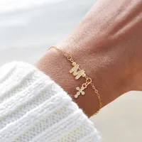 201 Stainless Steel Copper Cable Chain Inlay Cross Letter Zircon Bracelets main image 1