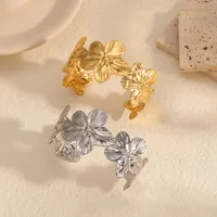 IG Style French Style Flower 304 Stainless Steel 18K Gold Plated Bangle In Bulk main image 4
