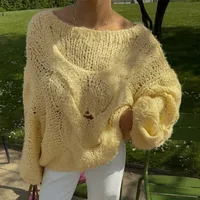 Women's Sweater Long Sleeve Sweaters & Cardigans Hollow Out Elegant Streetwear Solid Color sku image 5