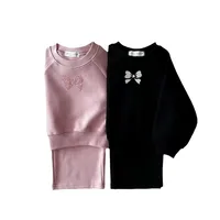 Casual Solid Color Bow Knot Cotton Girls Clothing Sets main image 2