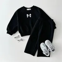 Casual Solid Color Bow Knot Cotton Girls Clothing Sets main image 4