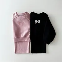 Casual Solid Color Bow Knot Cotton Girls Clothing Sets main image 5