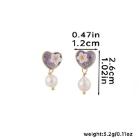 1 Pair Elegant Heart Shape Enamel Alloy Freshwater Pearl 18K Gold Plated Drop Earrings main image 2