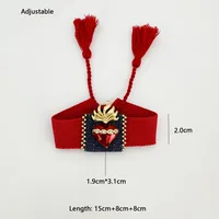 Retro Heart Shape 18K Gold Plated Zircon Polyester Denim Brass Wholesale Drawstring Bracelets main image 2