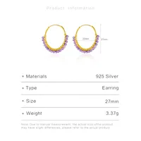 1 Pair 18K Gold Plated 925 Sterling Silver Zircon Geometric Earrings main image 2