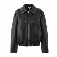 Women's Streetwear Solid Color Pocket Zipper Leather Jacket Casual Jacket main image 2