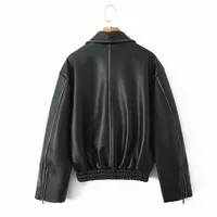 Women's Streetwear Solid Color Pocket Zipper Leather Jacket Casual Jacket main image 4