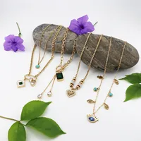 Wholesale Jewelry Vintage Style Simple Style Classic Style Heart Shape Eye 304 Stainless Steel Zircon Gold Plated Inlay Pendant Necklace main image 1