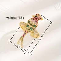 Copper 18K Gold Plated Plating Inlay Parrot Zircon Open Rings main image 2