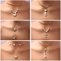 Wholesale Jewelry Elegant Heart Shape Imitation Pearl Titanium Steel Irregular Plating Pendant Necklace main image 1