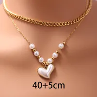 Wholesale Jewelry Elegant Heart Shape Imitation Pearl Titanium Steel Irregular Plating Pendant Necklace sku image 1