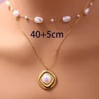 Wholesale Jewelry Elegant Heart Shape Imitation Pearl Titanium Steel Irregular Plating Pendant Necklace sku image 3