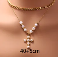 Wholesale Jewelry Elegant Heart Shape Imitation Pearl Titanium Steel Irregular Plating Pendant Necklace sku image 7
