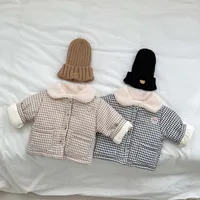 Winter Fleece-lined Thick Coat Baby Boys And Girls Cotton-padded Coat Baby's Lapel Plaid Warm Kids Top main image 2