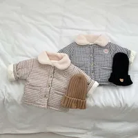 Winter Fleece-lined Thick Coat Baby Boys And Girls Cotton-padded Coat Baby's Lapel Plaid Warm Kids Top main image 4