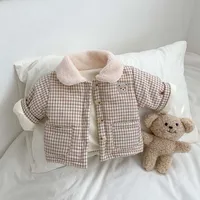 Winter Fleece-lined Thick Coat Baby Boys And Girls Cotton-padded Coat Baby's Lapel Plaid Warm Kids Top sku image 2
