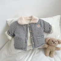 Winter Fleece-lined Thick Coat Baby Boys And Girls Cotton-padded Coat Baby's Lapel Plaid Warm Kids Top sku image 5