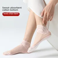 Socks Women's Spring And Autumn Thin Silk Stockings Cotton Bottom Summer Breathable Mesh Medium Socks  Trendy Lace Socks main image 2